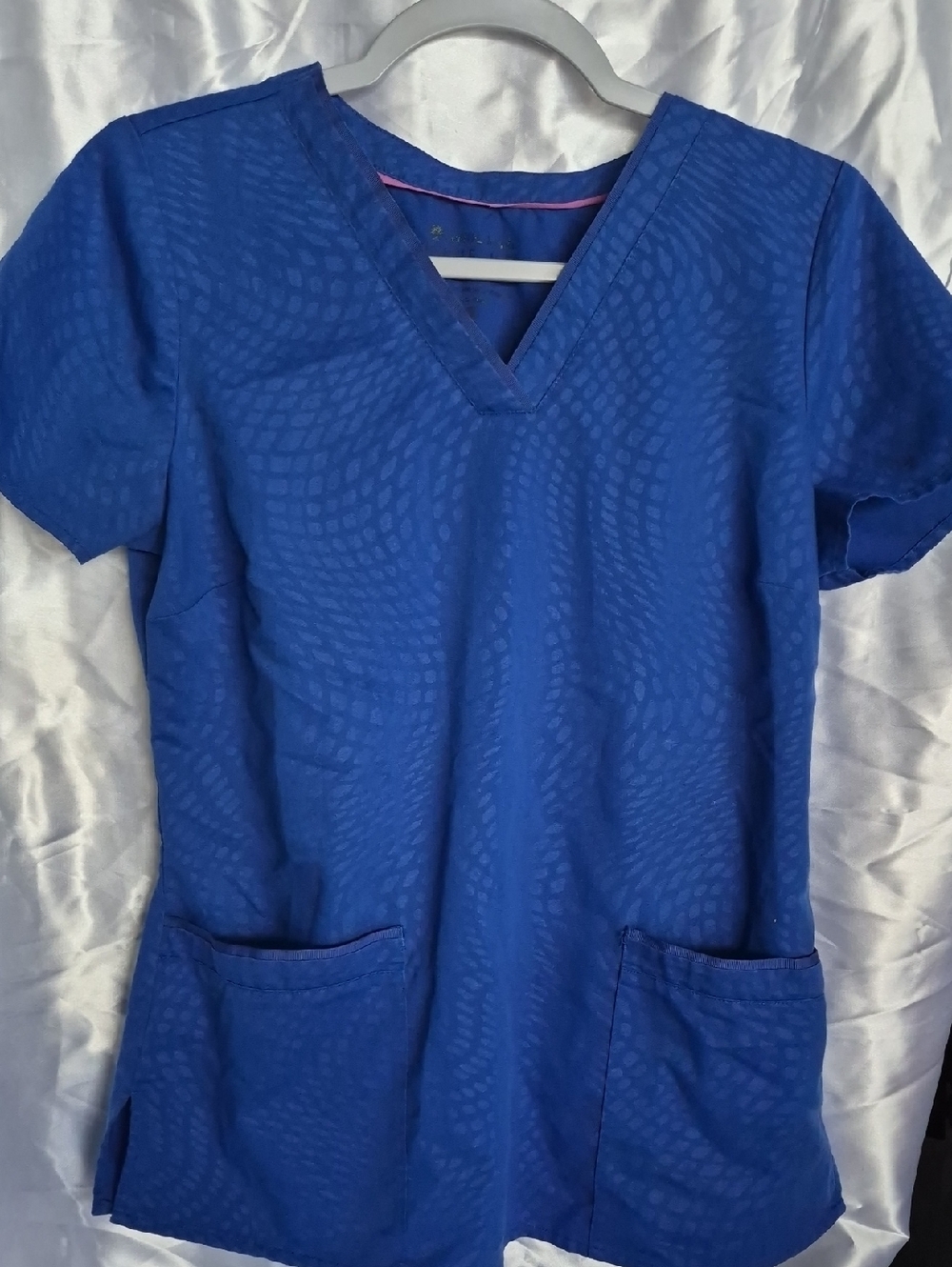 healing hands Royal Blue V-Neck Scrub Top with Subtle Textured Print
